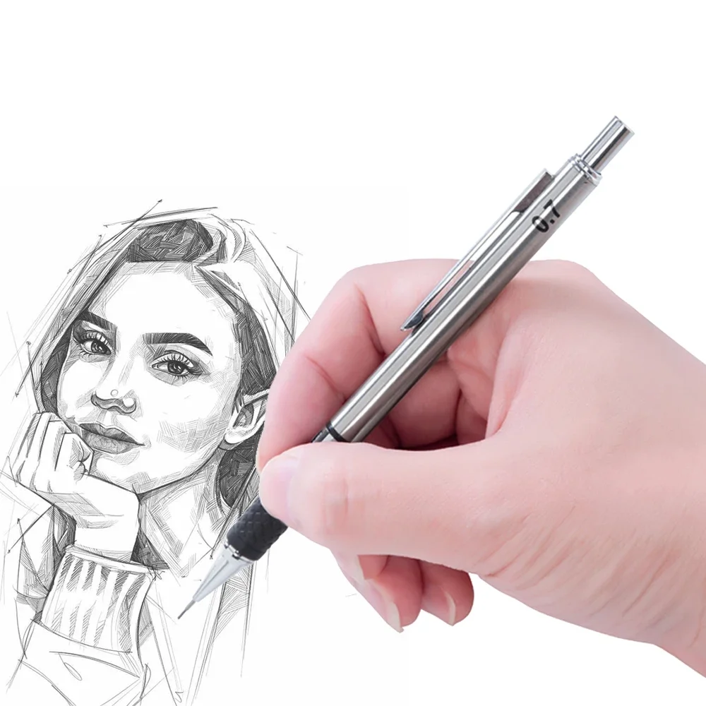 Set di matite meccaniche in metallo con impugnatura per matita Forniture per ufficio per studenti di disegno artistico Matita automatica da 0,5/0,7/0,9/2,0 mm