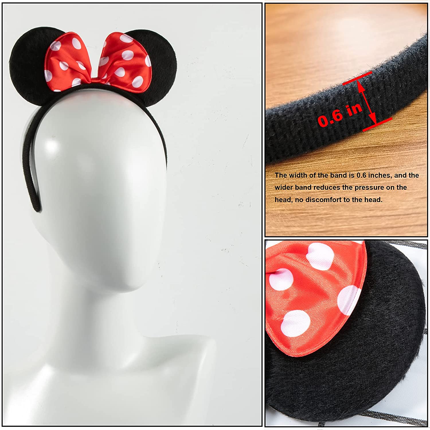 Diadema con lazo de lunares de dibujos animados, accesorios bonitos para el cabello para fiesta, diadema minimalista de Mickey Mouse