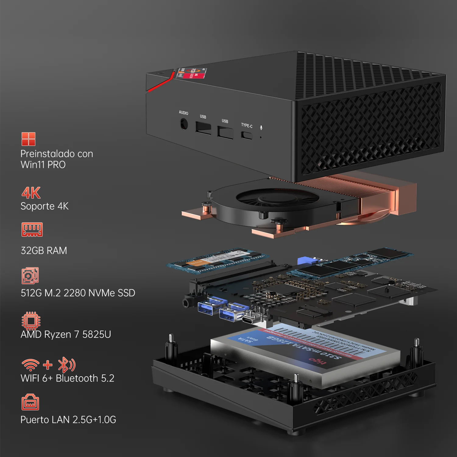 ACEMAGIC AM06PRO Mini PC AMD Ryzen 7 5825U do 4,5 GHz 32 GB DDR4 512 GB M.2 SSD Mini komputer stacjonarny z VESA do szkoły