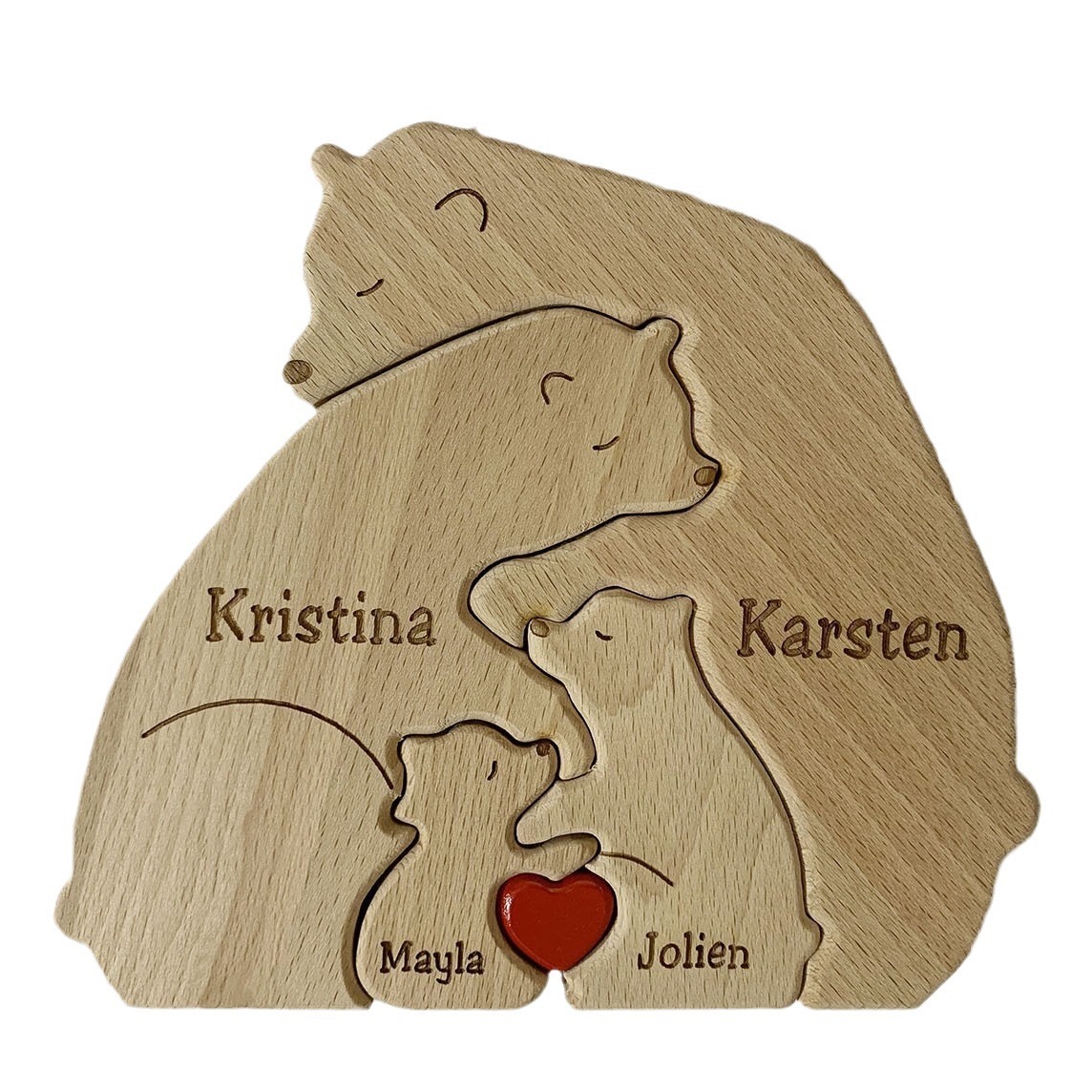 Personalisierte Familiennamen aus Holz mit Bärenmotiv als Heimdekoration zum Muttertag