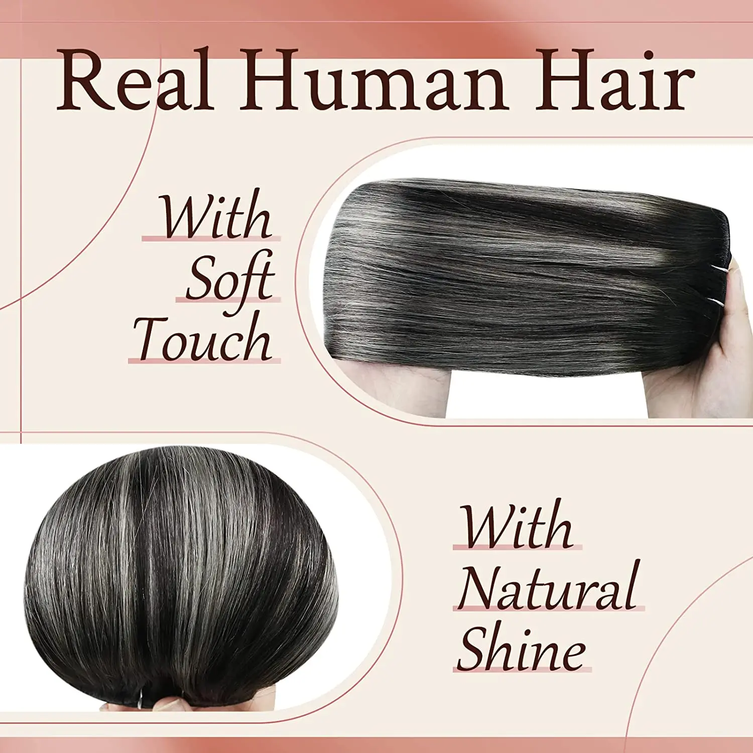 Toàn Phần Sáng Bóng Kẹp Trong Tóc Đen Balayage Bạc 18Inch 7 Chiếc Thực Tóc Tự Nhiên Đôi Sợi Ngang thẳng 120G