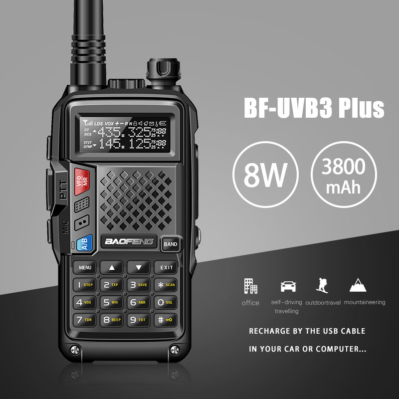 Baofeng BF-UVB3 Plus Dual Band Walkie Talkie VOX Tragbares Hochleistungs-Handgerät mit großer Reichweite für Reisen, Klettern