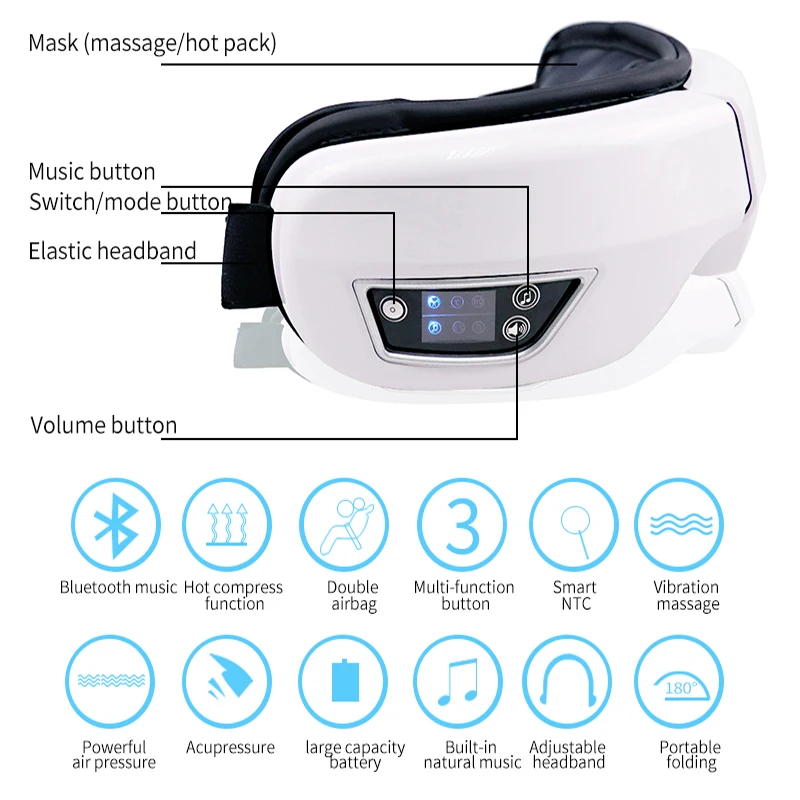 6D スマートアイマッサージャー振動ホットエアバッグ圧縮アイケア器具 Bluetooth 音楽アイマッサージメガネアイリラックス疲労
