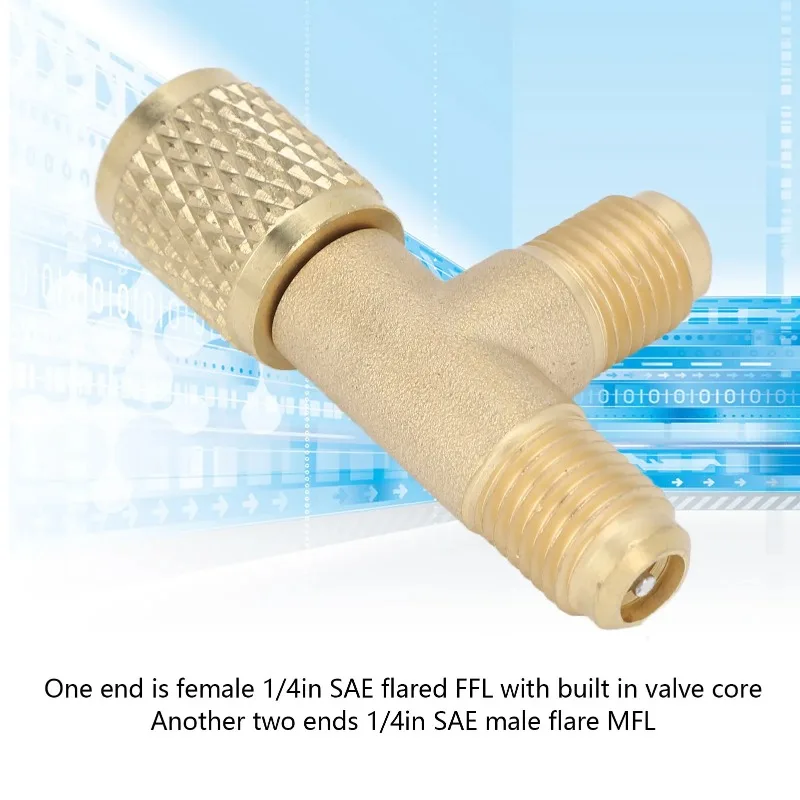 Snelkoppeling T-adapter met ventielkern Messing 1/4 inch SAE Stevige structuur voor R22 R12 R134