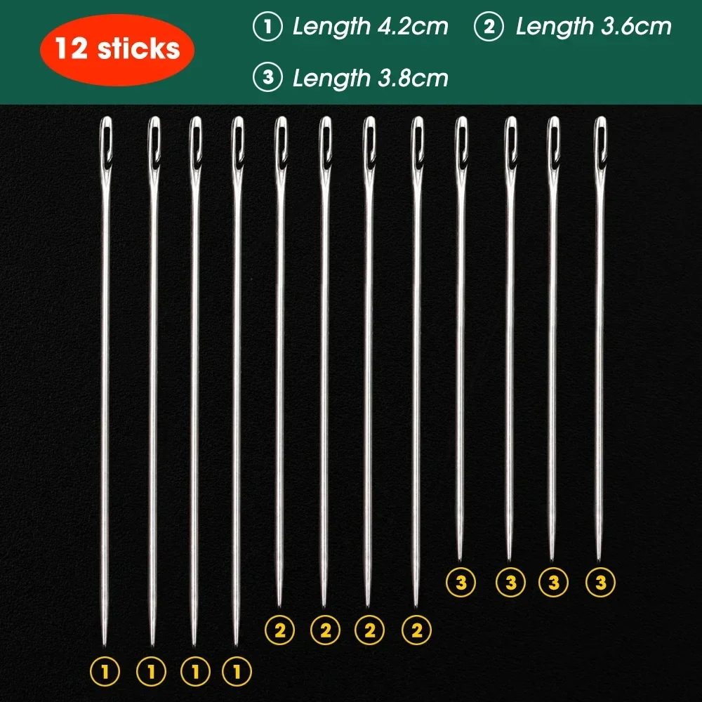 12/120 sztuk ślepe igły do szycia ze stali nierdzewnej osoby w podeszłym wieku duży boczny otwór igła DIY biżuteria DIY Handmade Self Threading narzędzia do szycia