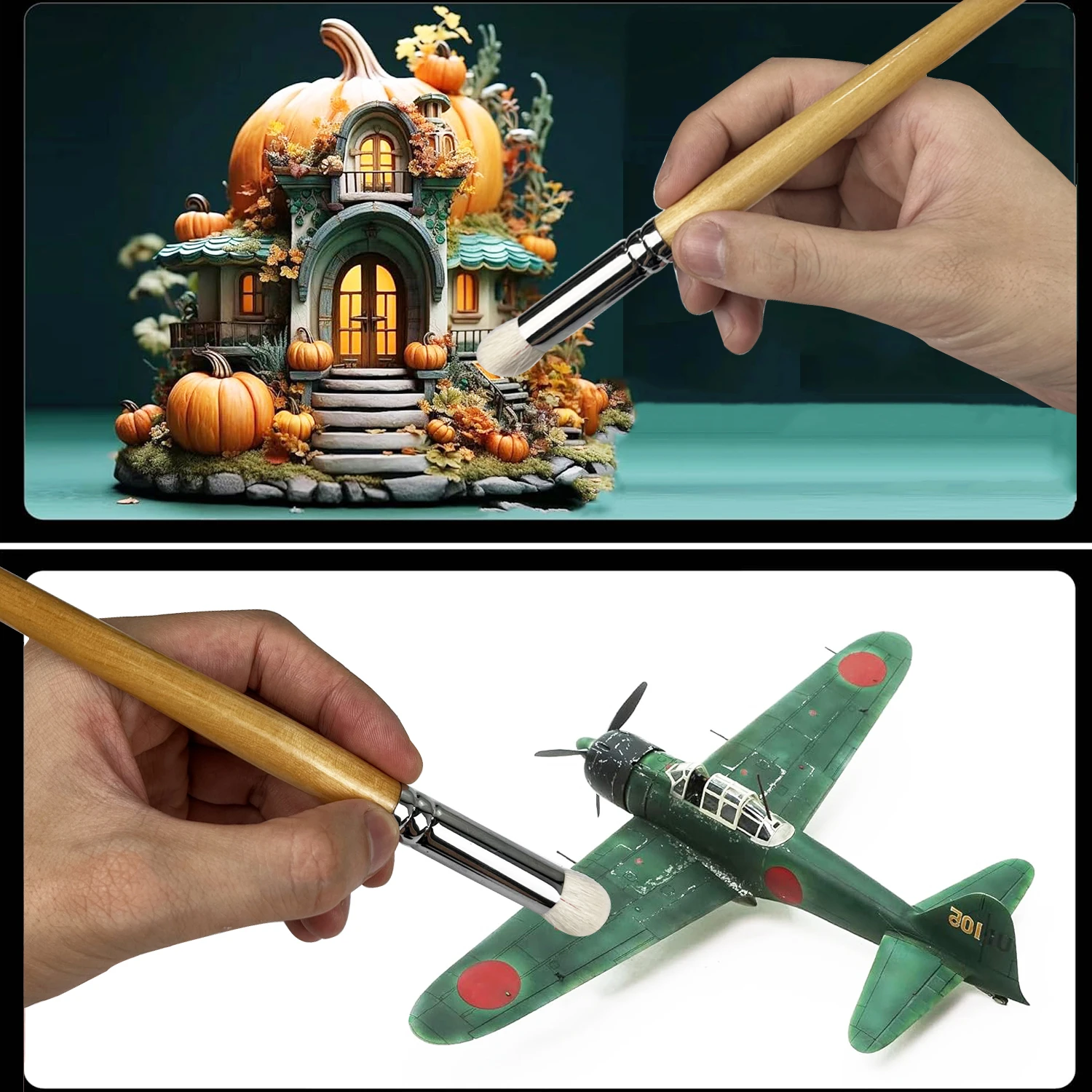 Set di pennelli in miniatura - Pennelli asciutti in pelo di capra premium per pittura di modelli, kit di pennelli a secco a cupola per modelli in scala e miniature