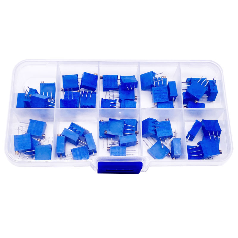 10 tipos de 50 Uds. Potenciómetro de ajuste de resistencia ajustable de precisión multivuelta 3296W kit ESC 500R/1K/2K/5K/10K/20K/50K/100K/1M