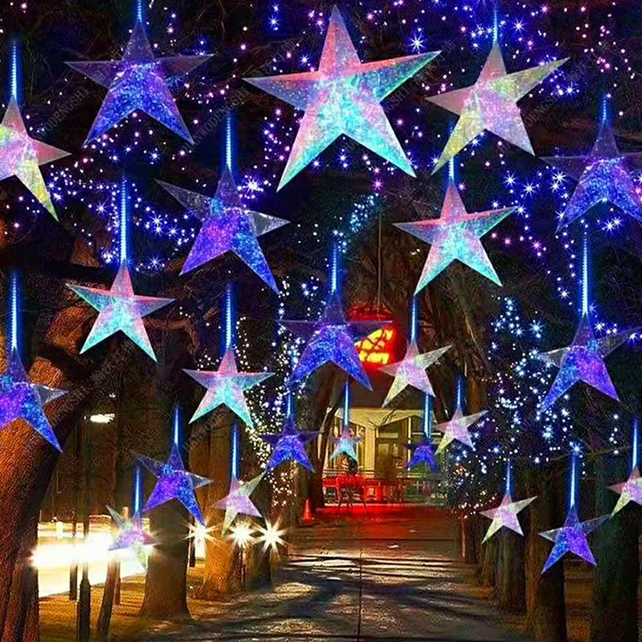 Luminous ประดิษฐ์ LED โคมไฟตกแต่ง FIVE-pointed Star Iridescent USB แขวนปาร์ตี้ Xmas ตกแต่งเพดานในร่ม