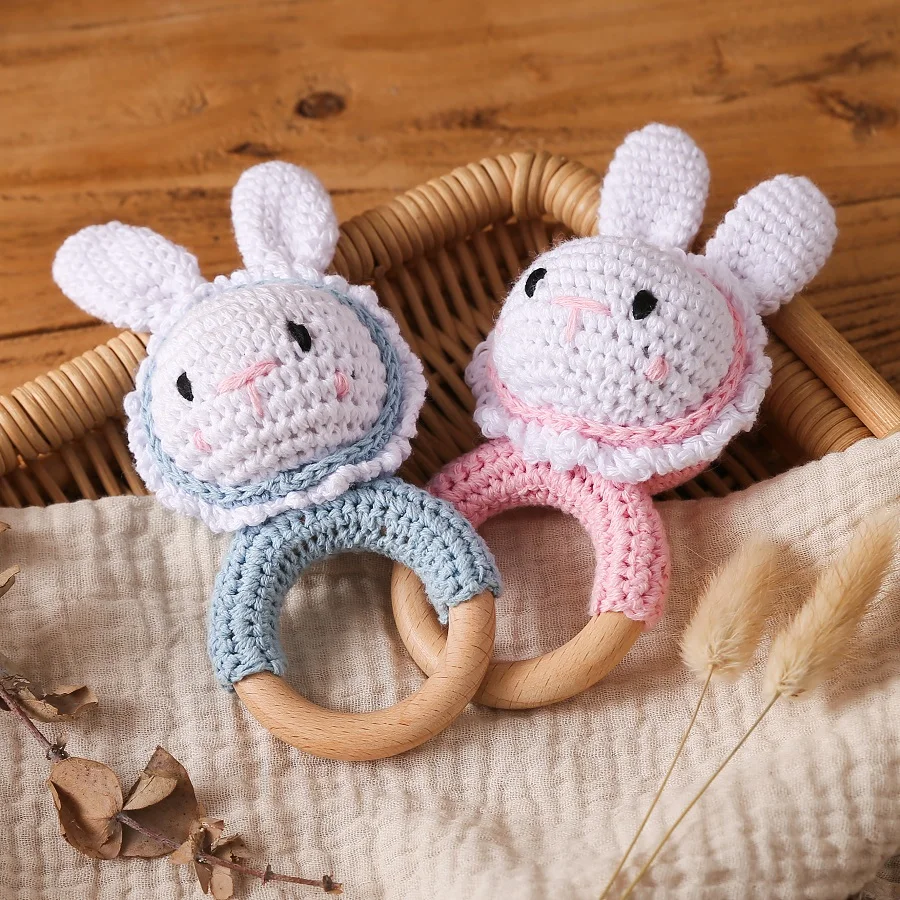 1 PC ที่กําหนดเองเด็ก Teether สร้อยข้อมือไม้โครเชต์ Rattle ของเล่น BPA ฟรีโครเชต์ Lemon Bunny หนู Rattle ทารกแรกเกิดของเล่นของขวัญ
