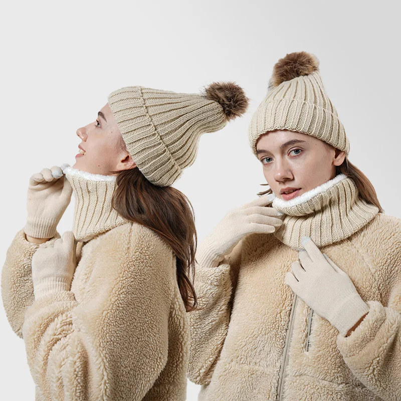 3 pz/set Donne Cappello Lavorato A Maglia Sciarpa Guanti Inverno Adolescente Ragazze Beanie Scaldacollo Vestito Orecchie Calde All'aperto Donna Cap Set
