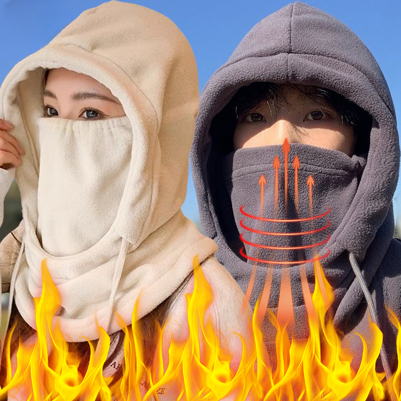 Winter Thermo Fleece Hut Mit Kapuze Outdoor Winddicht Kalt Warm Skifahren Sport Männer Frauen Hals Wärmer Radfahren Gesichtsmaske Maskierte Kappen