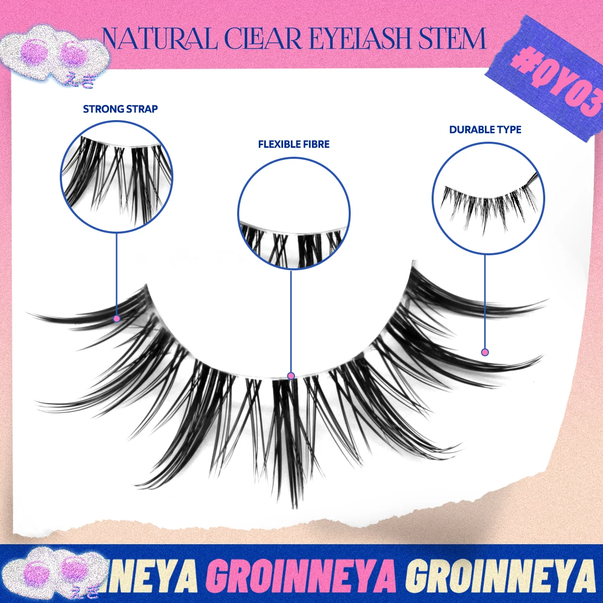 GROINNEYA Cat eye Lashes 5/6 คู่ Clear Band Lashes ธรรมชาติดู 6D Wispy Eyelashes False Lashes Eyelashs Extension