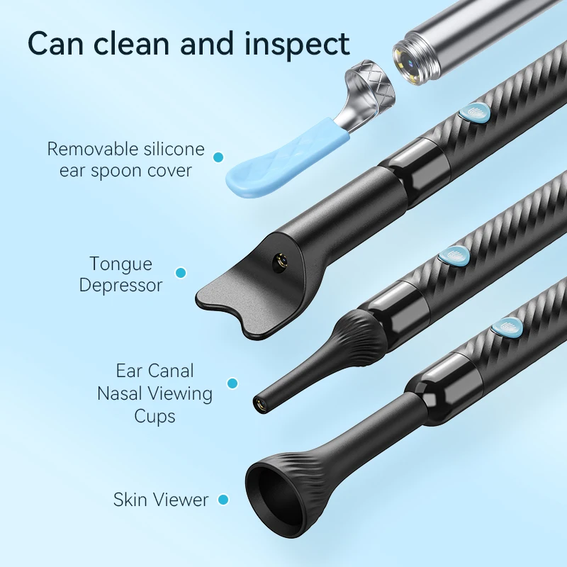Remoção de cera de ouvido sem fio com câmera recarregável limpador de ouvido 8 megapixels câmera de verificação de ouvido com 6 pçs conjunto de colher de ouvido canal limpo