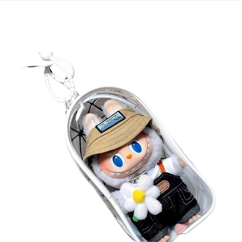 Für 17 cm Labubu Lagerung Tasche Plüsch Puppe Tasche Rutschige Baby Tasche Schutzhülle PVC Transparent Cutes Staubdicht Rucksack Anhänger