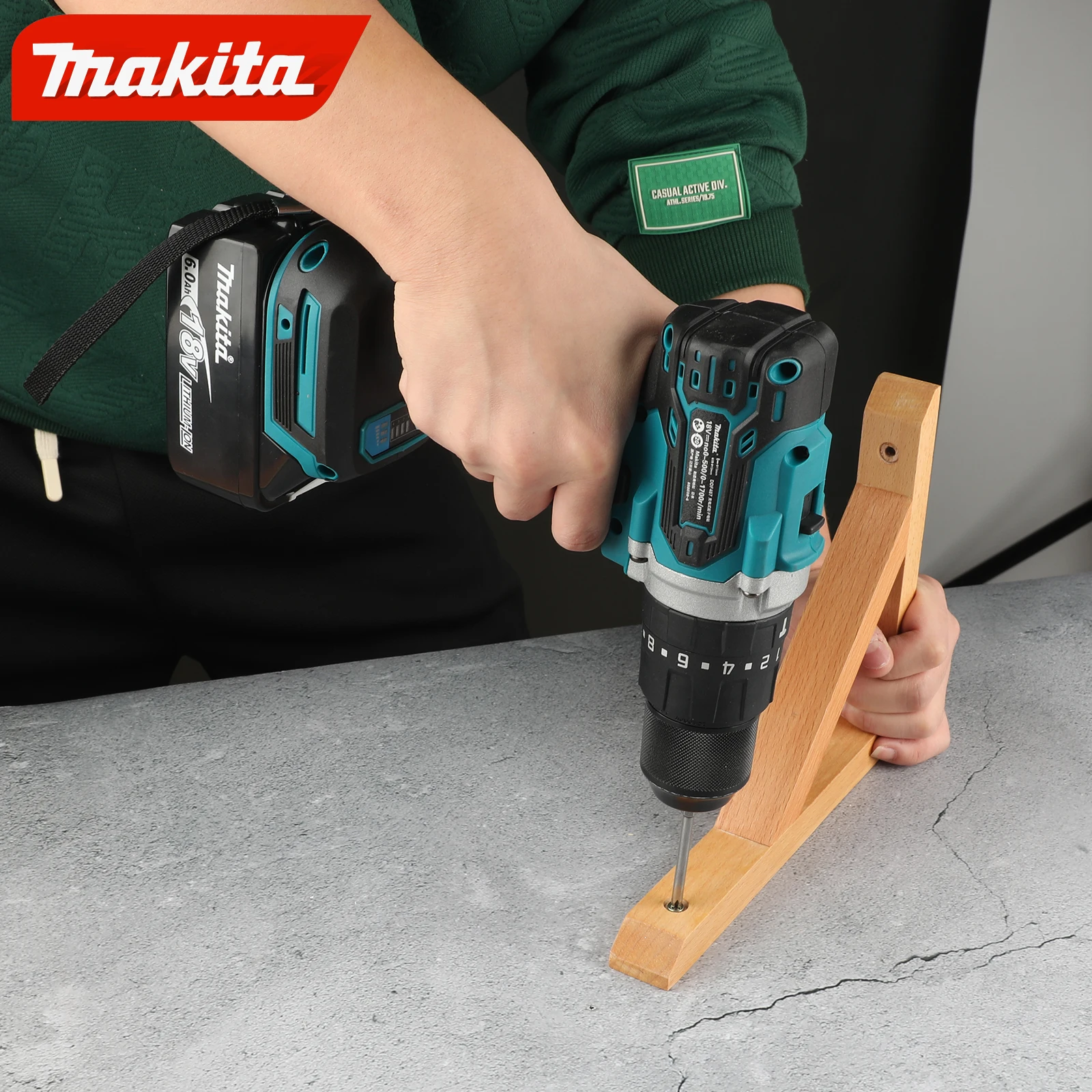 Makita DDF487 Taladro de impacto de carga de iones de litio de 18 V para el hogar sin escobillas rojo y negro de 13 mm, destornillador eléctrico de alto par