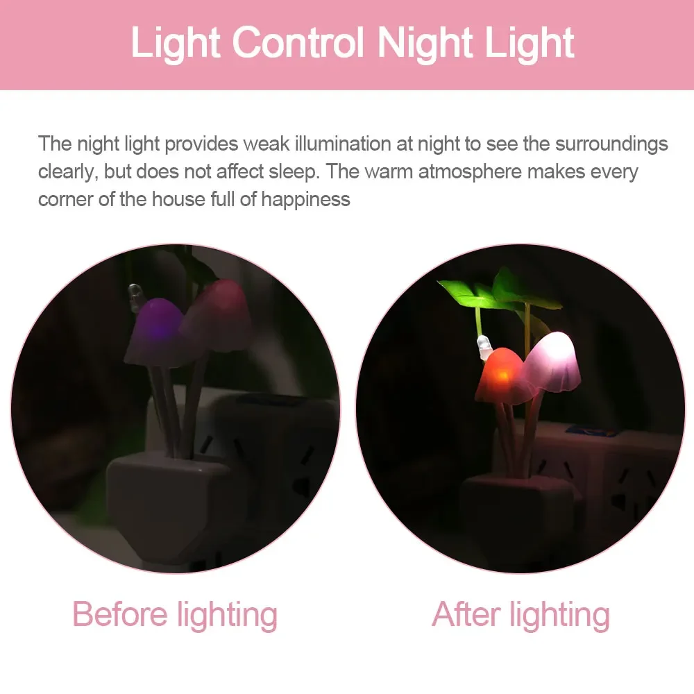 Lámpara con forma de hongo para la noche, Luminaria con 3 luces LED de colores, Sensor de 220v, novedad