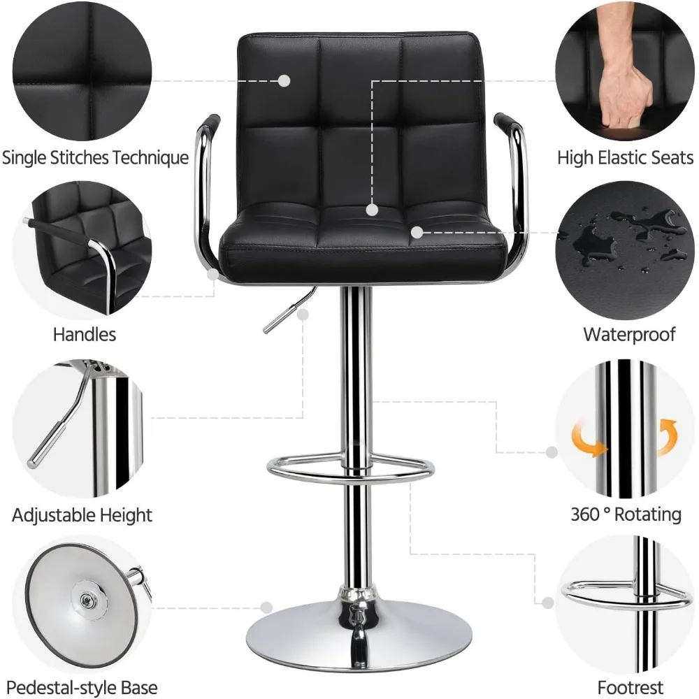 Bart Stools Set of 4, PU Leather Adjustable Barstools with Armrest, Counter Height Stool Chairs with Thickened Seat Cushion for