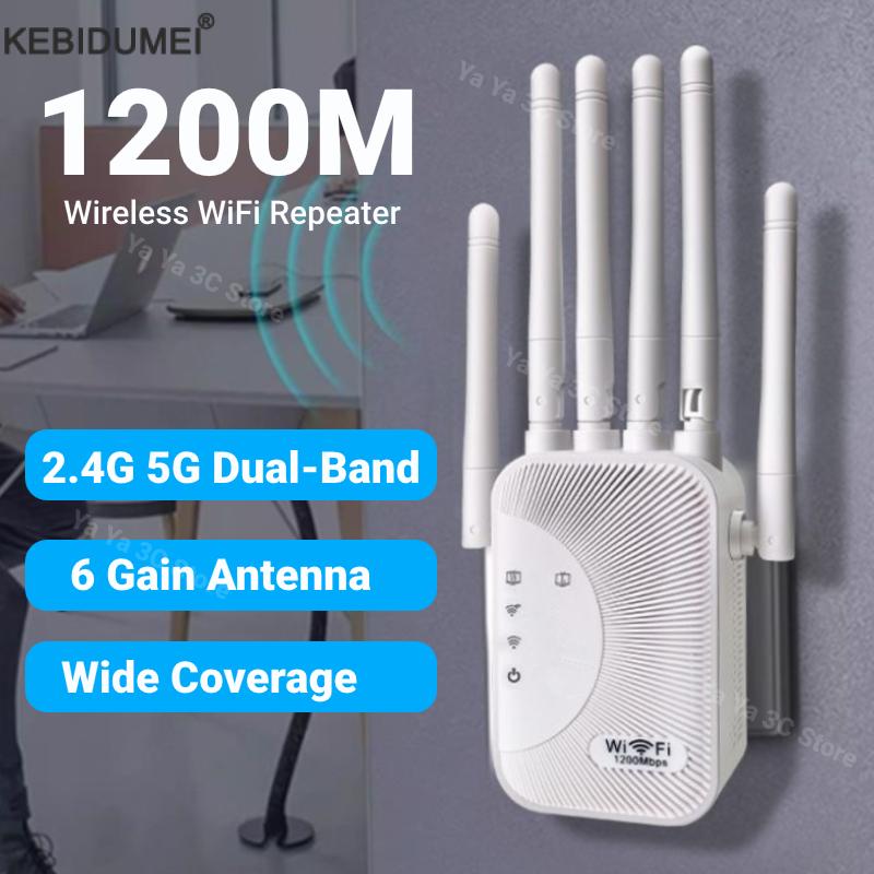 Repetidor WiFi de 1200Mbps, amplificador inalámbrico de doble banda, amplificador de señal de largo alcance de red de 2,4G y 5GHz para repetidor Wi-Fi de oficina en casa