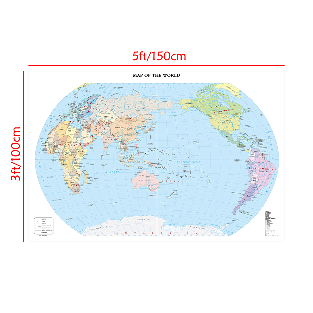 Foldable World Map Adesivos De Parede, Tecido Não-Tecido, Imagem Decorativa, Material de Estudo Escolar, Decoração De Casa, 150x100cm