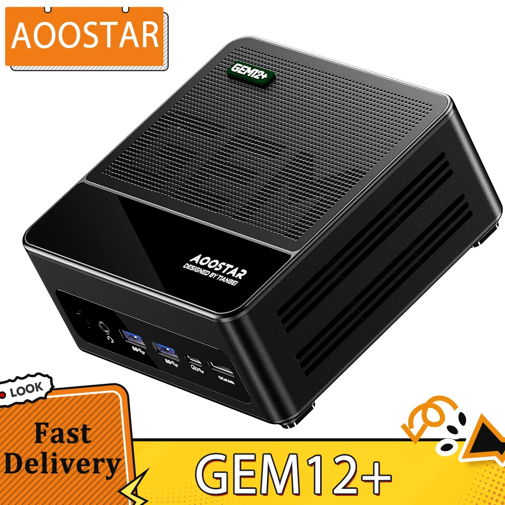 AOOSTAR GEM12+ mini-pc AMD Ryzen 7 Pro 8845HS 8 Core Max 5,1 GHz, 32 GB RAM 1 TB SSD, WiFi 6 Bluetooth 5.2, 2*2.5G LAN, 2*USB3.2