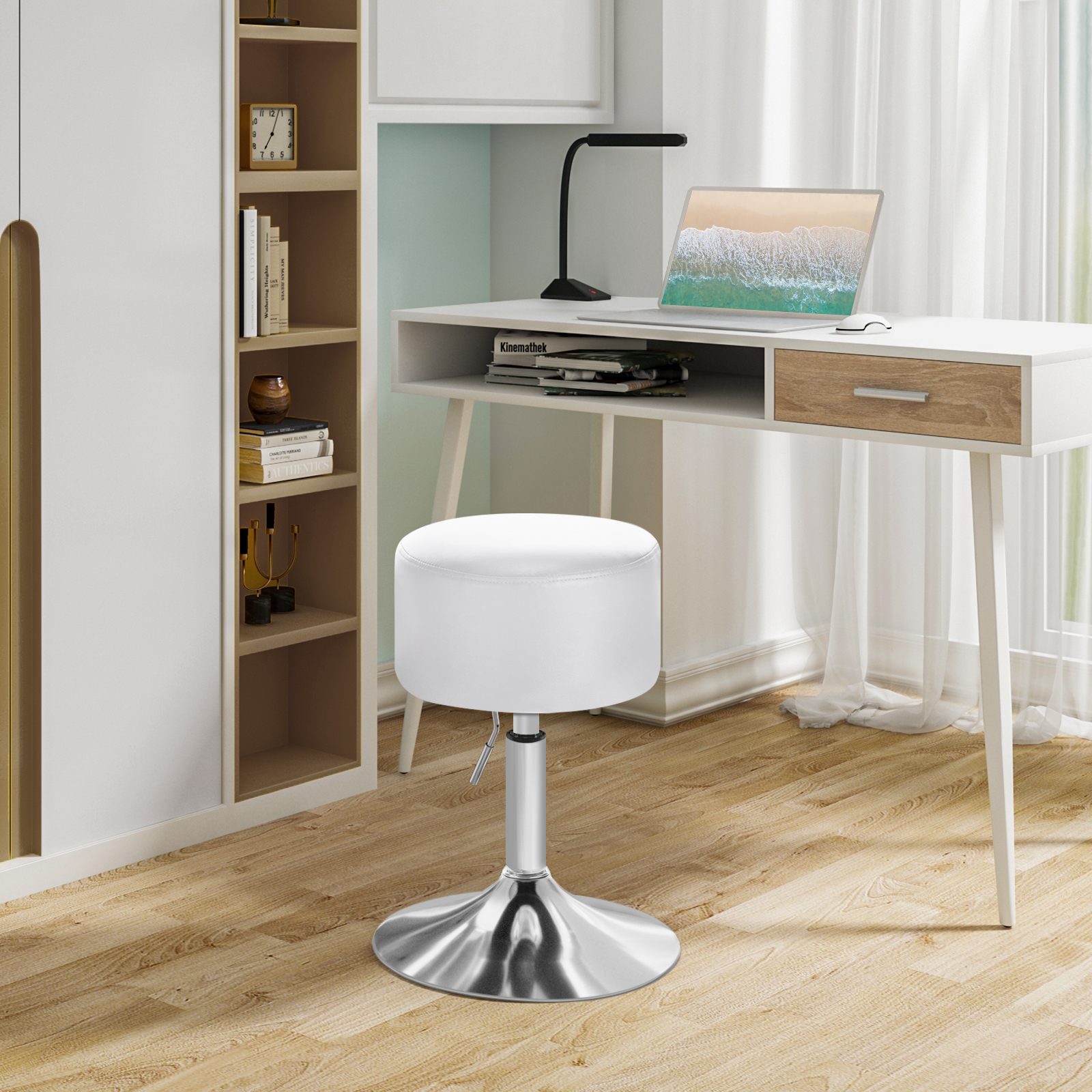 WOLTU 1PC Faux Leather Bar Stool Height Adjustable Dressing Stool Barber Kitchen Chairs Counter Stool for Home Decor Bistro