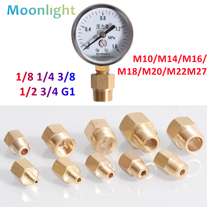 M14 * 1.5 M20 * 1.5 M10 16 22 Đồng Ống Lục Giác Núm Vú Lắp Đầu Nối Nhanh Adapter 1/8 1/4 1/2 đồng Hồ Đo Áp Suất Chuyển Đổi Đồng Khớp