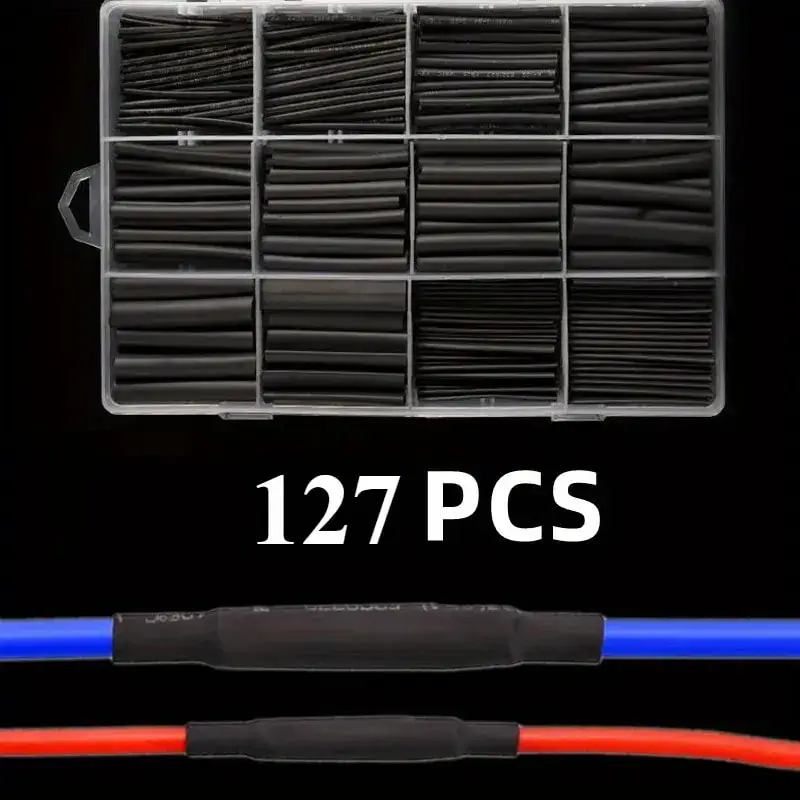 ชุดท่อหดความร้อนสีดำ 127 ชิ้น อัตราส่วน 2:1  ท่อโพลีโอเลฟิน  สำหรับหุ้มสายไฟในรถยนต์
