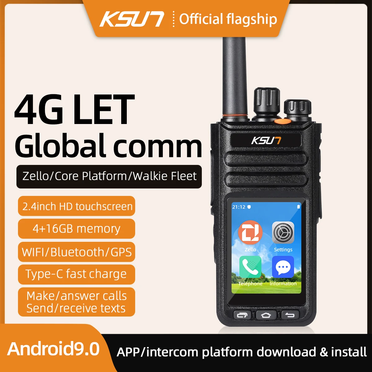 Walkie Talkie de largo alcance POC Network 4G LTE Wifi Radio ZELLO KSUN ZL65 Android 9,0 Radio bidireccional distancia ilimitada Global