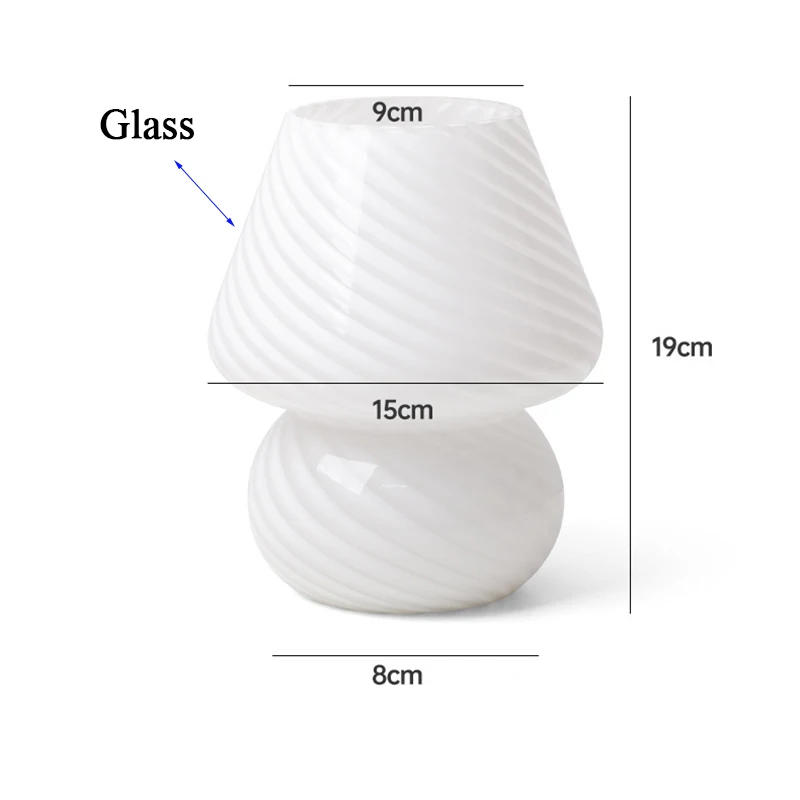 Glas-Pilz-Tischlampe für Raumdekoration, LED, E27, oder E14, mattiert oder gestreift, 3 Farben, USB, dimmbar, Vintage-Nachtlicht
