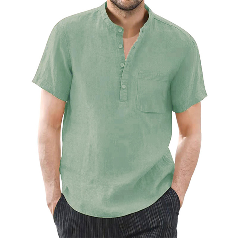Herren Kurzarm T-Shirt Baumwolle und Leinen Casual Herren T-Shirts Einfarbig Sommerhemd Männlich Gemütlich Atmungsaktiv