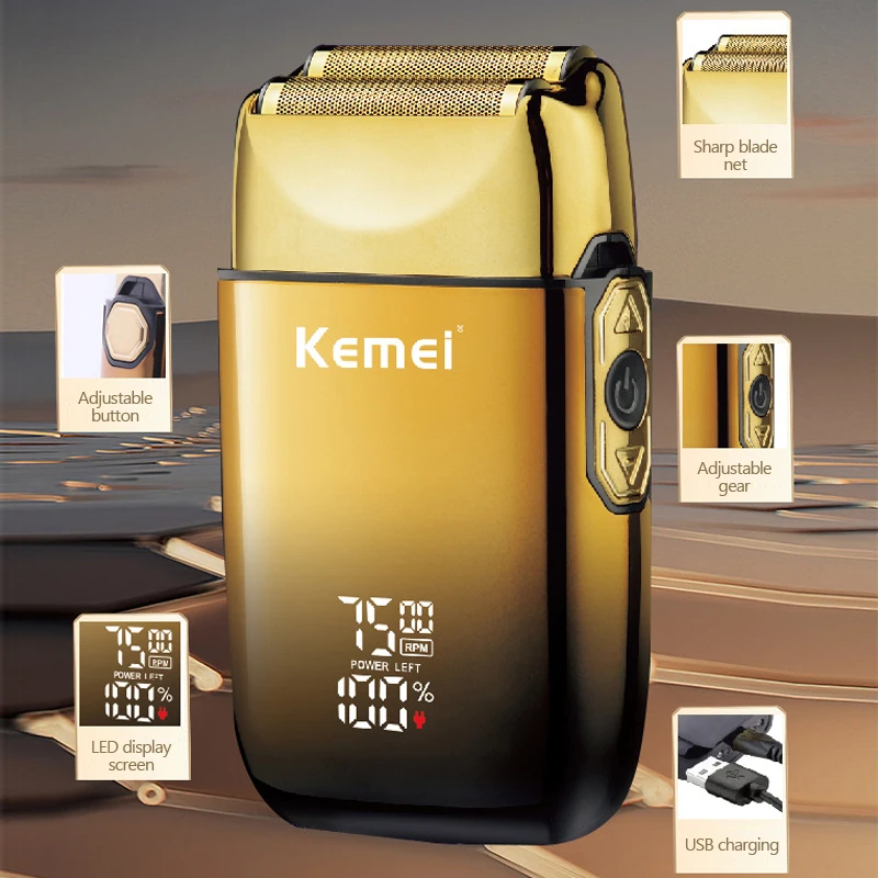 Kemei TX10 Barbeador Elétrico Cabelo Recarregável Barba Folha Navalha Para Homens Cabeça Careca Barbear para Homens Máquina