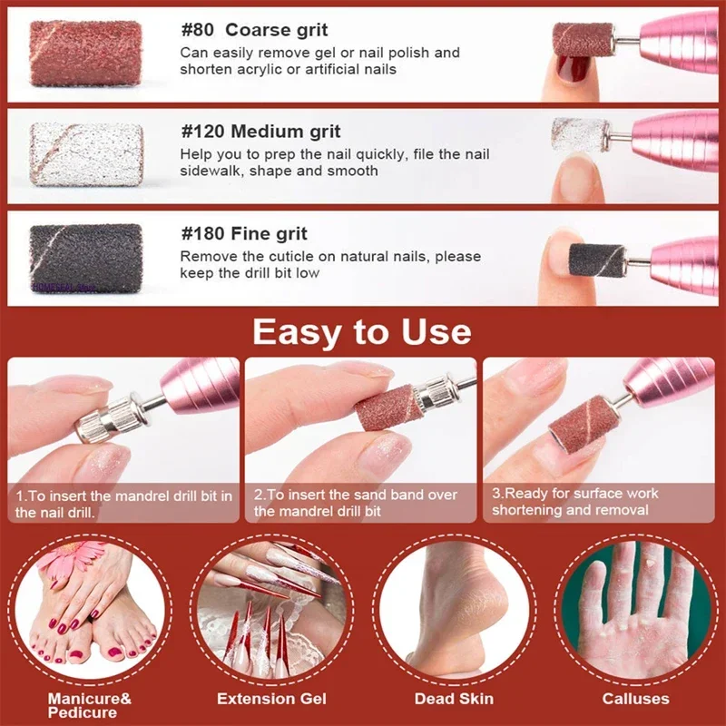 ネイルサンディングリングバンド 80/120/180 グリット電気マニキュアドリル研削ヘッド UV ジェルポリッシュ除去ペディキュア研磨ツール