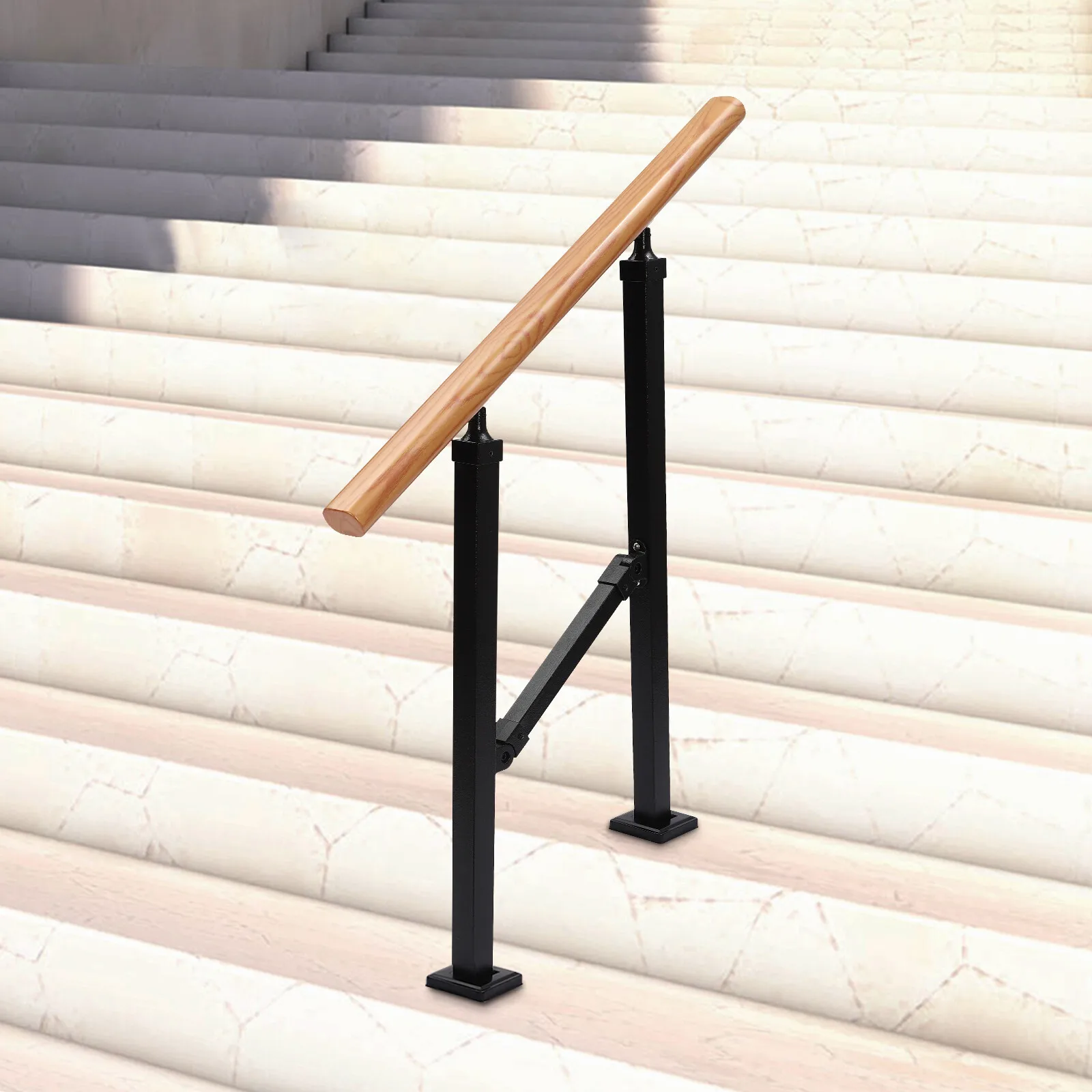 36In Height 2-Step Handrail With Thickened Base - Stable&Anti-Tilt, Easy Installation In Minutes With Complete Fittings