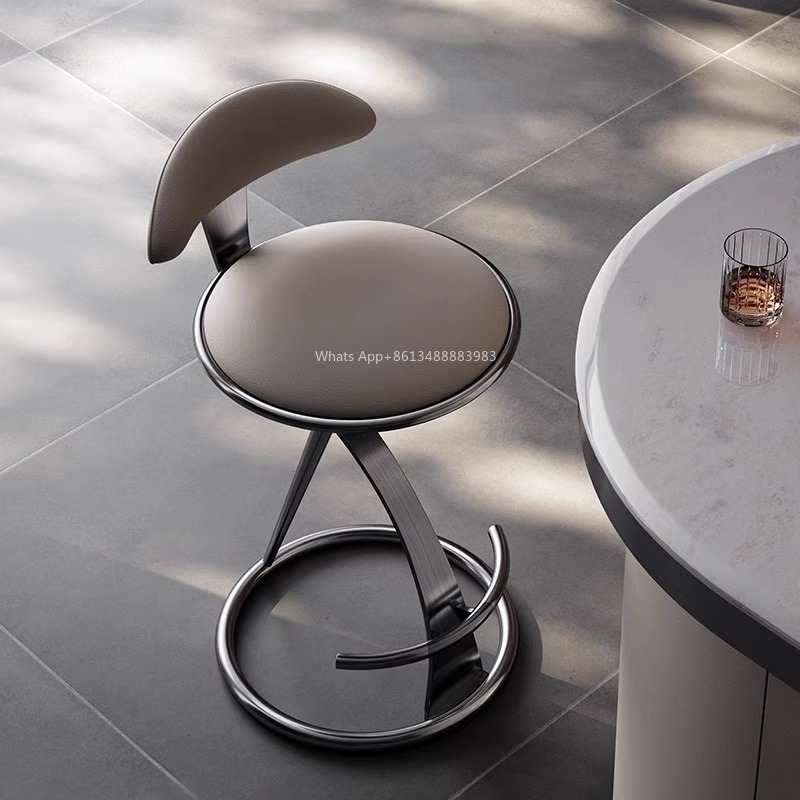 Hot HOT Light Luxury Italian Style Bar Counter High Stool Home Modern Bar High-end Hotel Metal Leather Art Backrest Single Chair