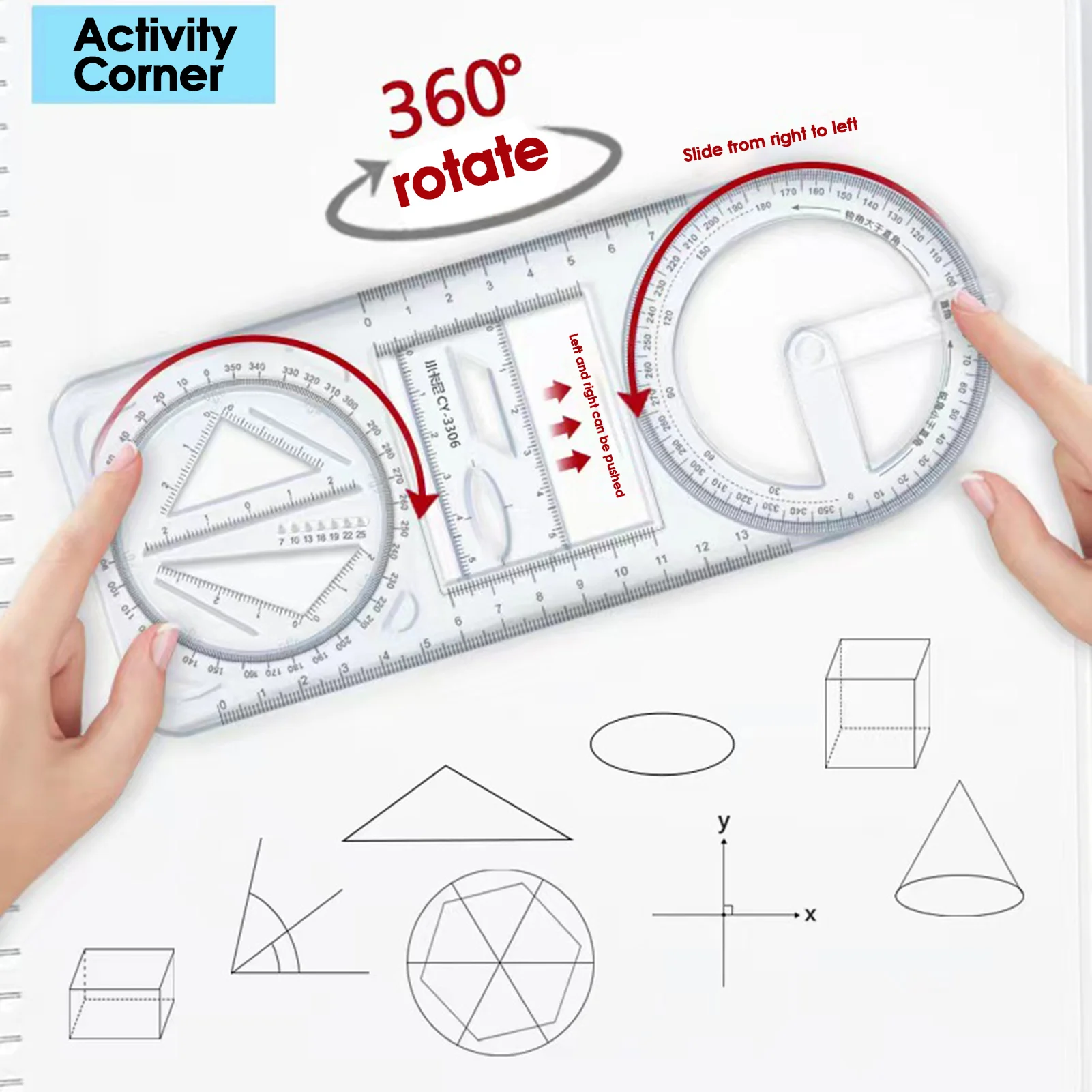 Multifunctional Geometric Ruler Curve Pattern Ruler Stationery Transparent Art Drawing Tools Office School Supplies