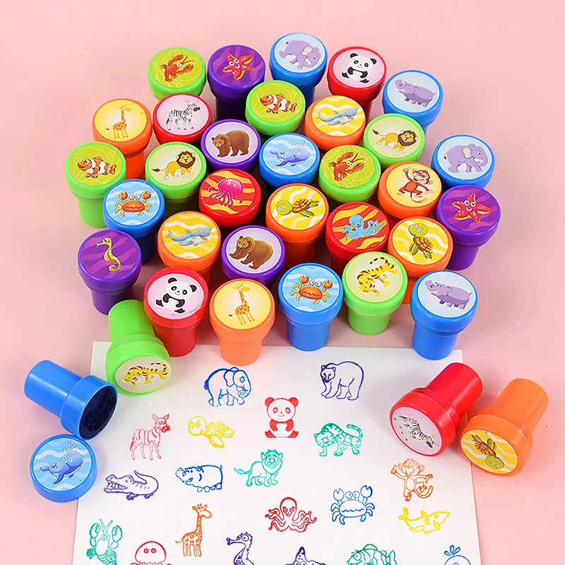 10 Uds. De sellos autoentintados de unicornio y animales de dibujos animados, juguete para niños, recuerdos de fiesta de cumpleaños, bolsa de regalos, rellenos de piñata, regalo de Navidad para niño y niña