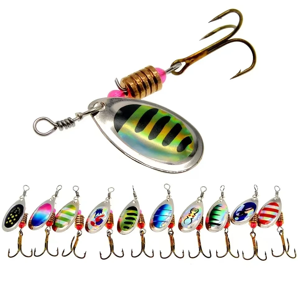 10 pçs/set Spinner Isca 10 Cores com Gancho Agudo Colher De Metal Isca De Pesca Dura com Caixa De Equipamento De Pesca