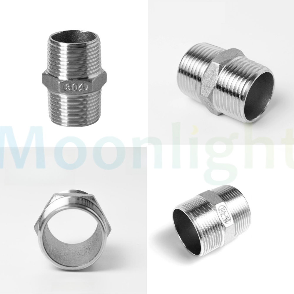 Hex Nipple Union 304 สแตนเลสสตีลท่อเชื่อมต่อ Coupler น้ํามัน 1/8 "1/4" 3/8 "1/2" 1 "BSP ชายชายด้าย