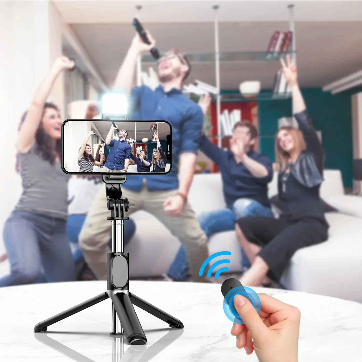 Wireless Selfie Stick with Tripod Stand and Light, Bluetooth Remote, Extendable for iPhone, Mobile Phone, TikTok Live Streaming