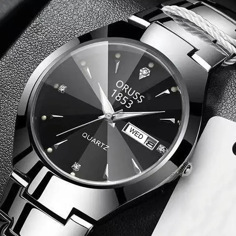 ORUSS Paar Horloge Waterdicht Casual Mode Vrouwen Mannen Quartz Horloges Dames Roestvrij Datum Week Mannen Klok Minnaar Datum Gift