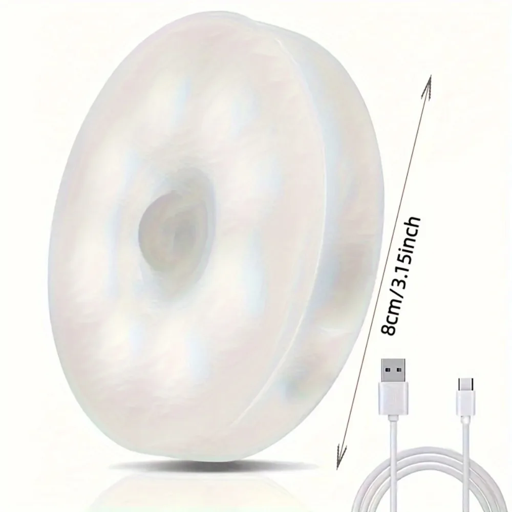 Juego de 3 luces con sensor de movimiento, 8 luces redondas LED USB, dos colores disponibles, brillo ajustable, adecuadas para inodoros, luces nocturnas
