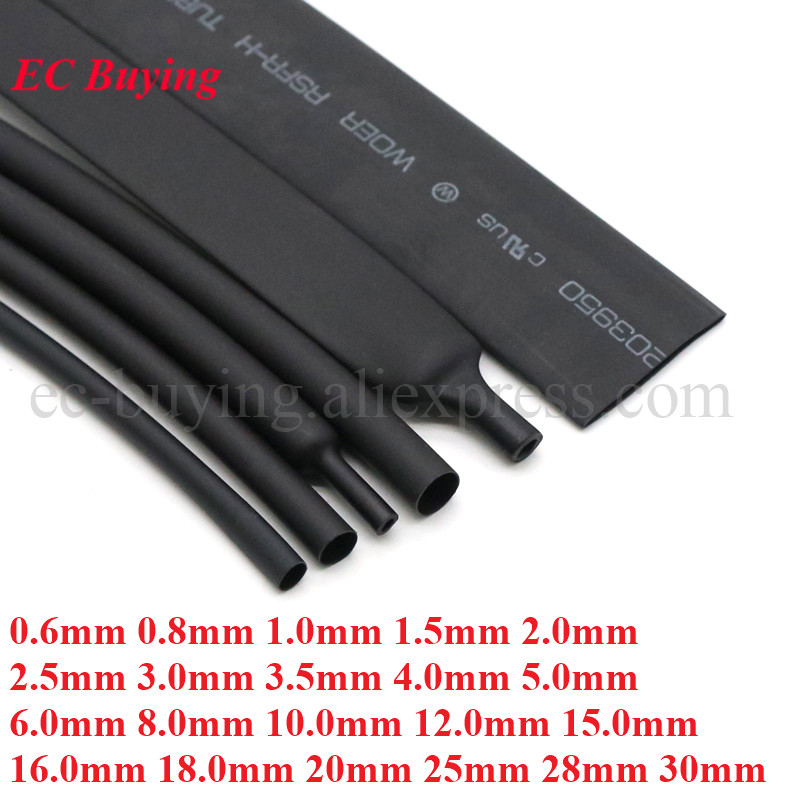 Tubo termorretráctil de 1 metro, 1M, 0,6-30mm, 1mm, 1,5mm, 2mm, 2,5mm, 3mm, 3,5mm, 4mm, 5mm, 6mm, 2:1, funda de tubo termorretráctil negro, alambre envolvente
