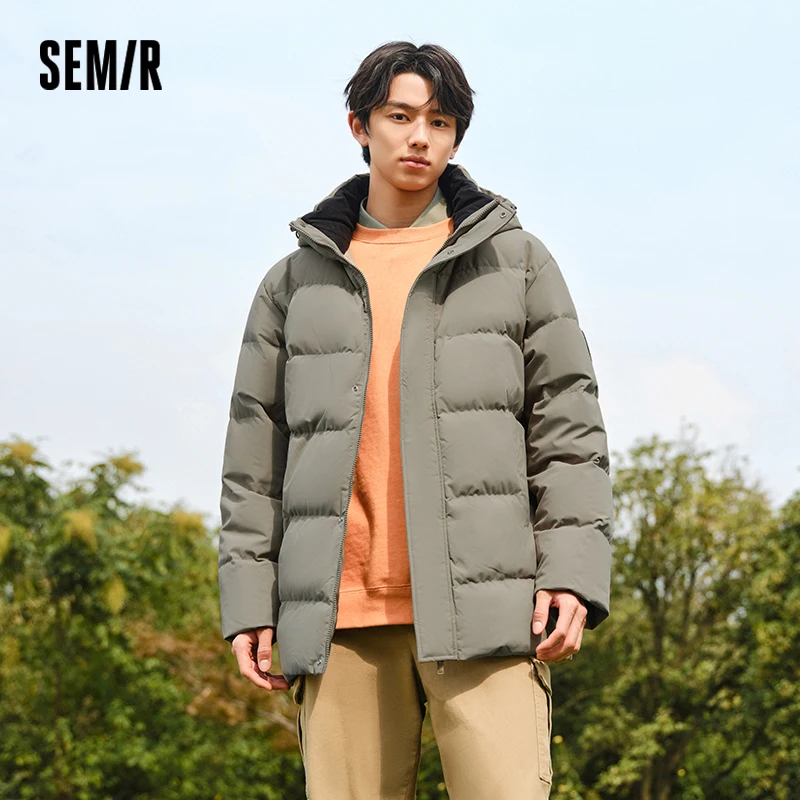 Semir jaqueta masculina 2025 inverno novo casaco versátil grosso de comprimento médio com capuz