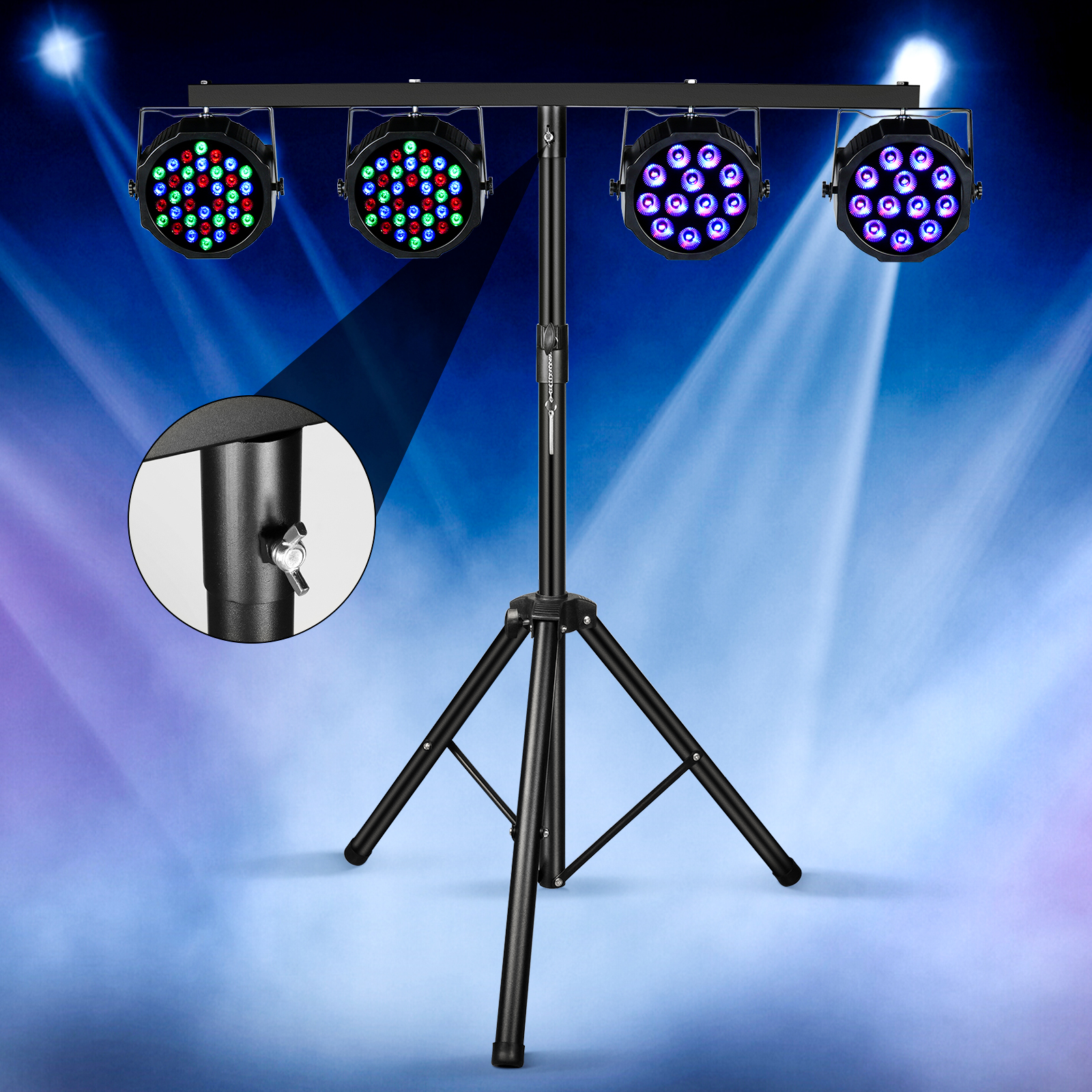 Somspot Pro Audio DJ Adjustable Tripod Stand with Top T Bar for Par Cans Wash or Universal Lighting Fixtures