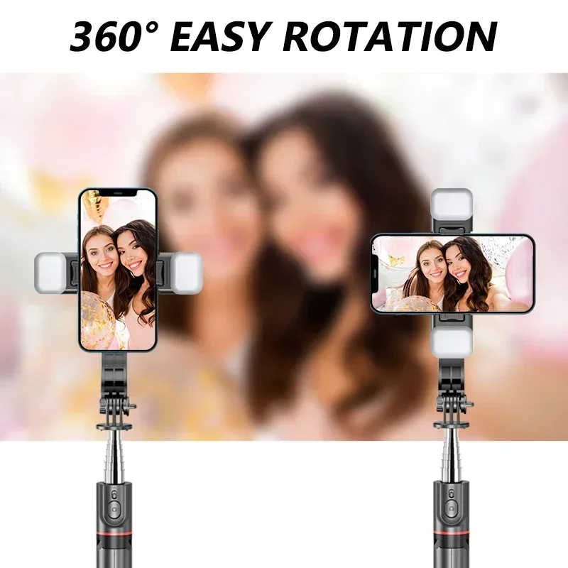 Faltbarer Selfie Stick Doule LED Fülllicht mit kabelloser Bluetooth-Fernbedienung Desktop-Stativständer für iOS Android Smartphone-Halter