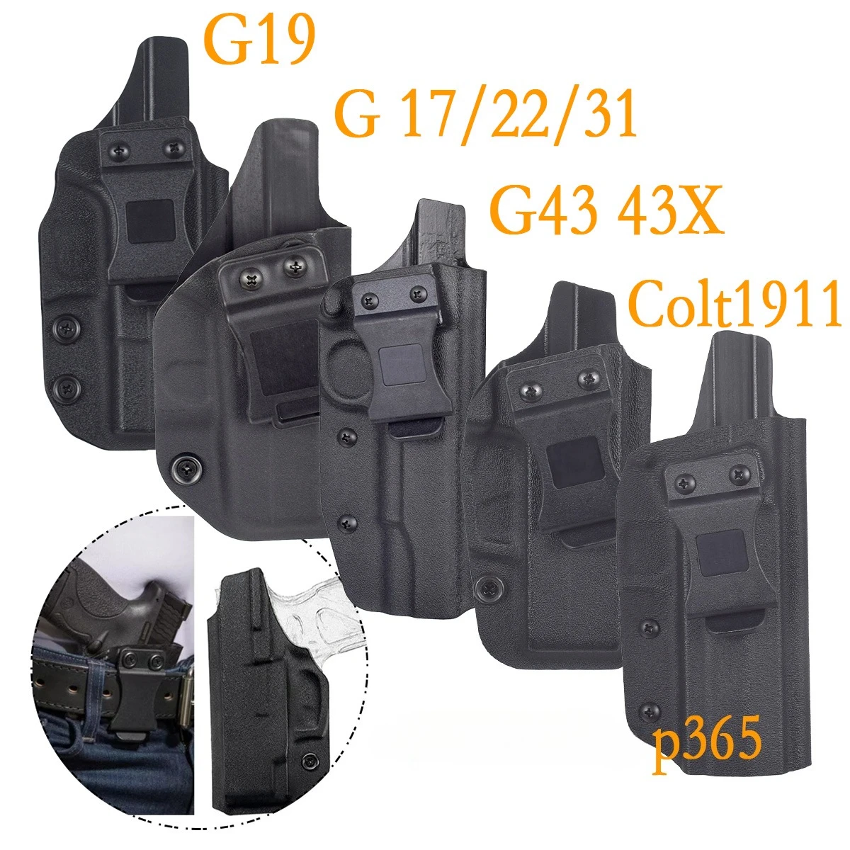 Cinturón interior táctico, fundas de transporte ocultas para G17 19 22 26 43 43X, Clip para cinturón, bolsa para mano derecha de doble pila individual