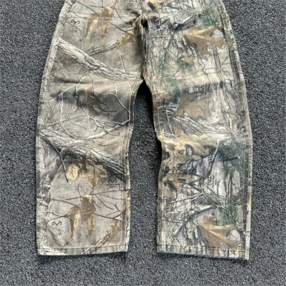 Pantalones vaqueros de camuflaje de rama para hombre estilo americano viejo lavado pierna ancha Retro moda suelta tendencia calle pantalones vaqueros rectos pantalones de camuflaje Y2K