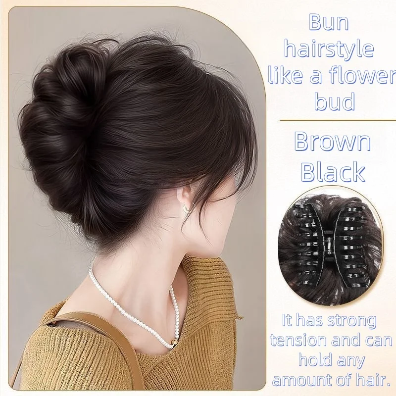 Synthetische damespruik - Luie bloemknopbroodje in scrunchie-stijl, modieus, natuurlijk en pluizig haarstukje.