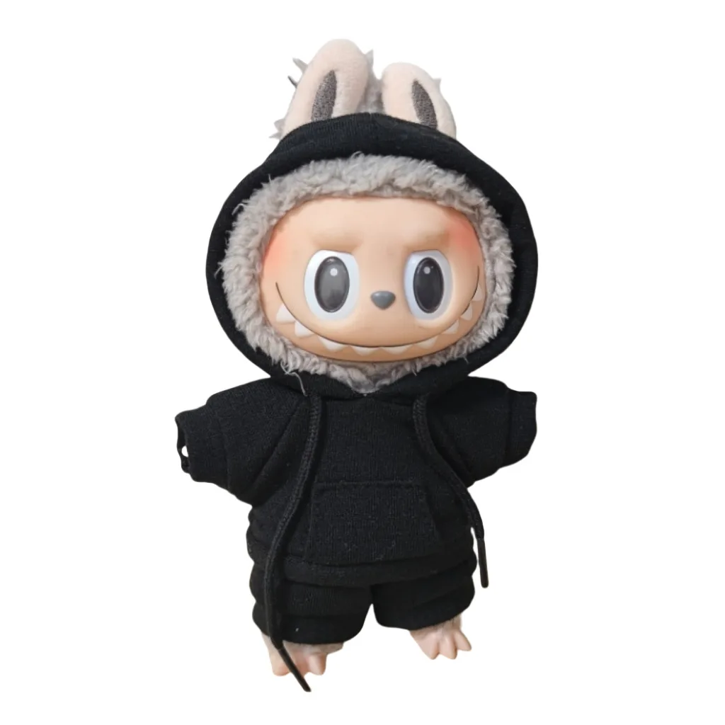 Labubu roupas de boneca decoração 17cm o monstro roupa acessórios roupas diy crianças presente meninas moletom com capuz calças sapatos