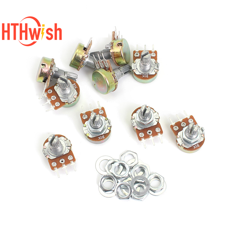 10PCS 15mm 3pin WH148 Linear Potentiometer With Nuts And Washers 1K 2K 5K 10K 20K 50K 100K 250K 500K 1M Potentiometers Kit